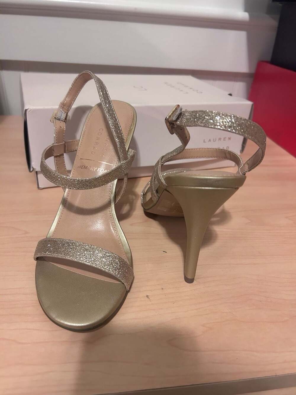 Lc Lauren Conrad Hazelnuts Gold Glitter Stiletto Heels Size 8 View 6